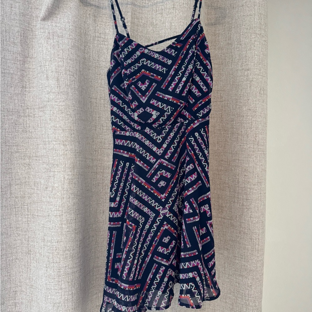 Tobi Geometric Patterned Mini Dress - Blue and Pink